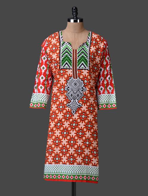quarter sleeves printed cotton kurta - 1110060 - Very Small Image - 1