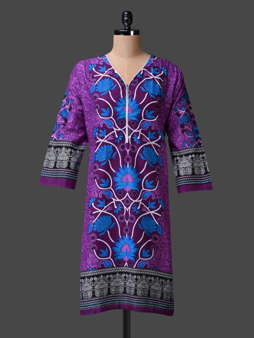 floral print cotton kurta - 1110066 - Very Small Image - 1