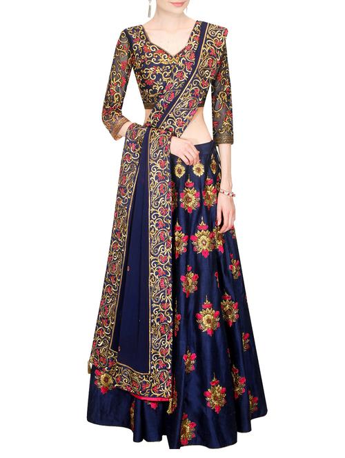 blue color, art silk embroidered lehenga material - 11107537 - Very Small Image - 1