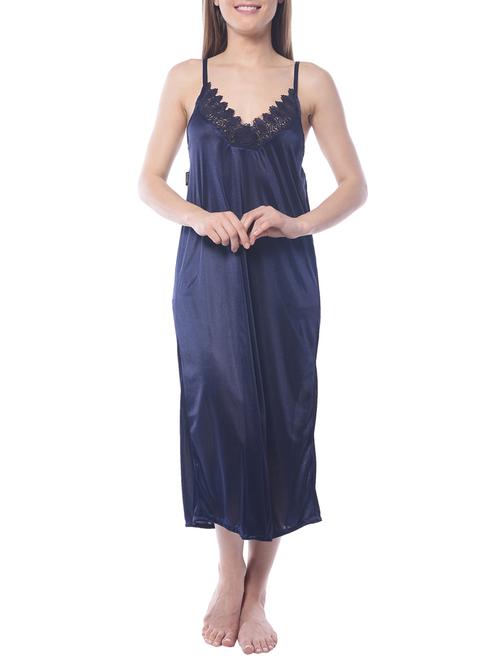 navy blue satin sleepshirts & nighty - 11107747 - Very Small Image - 1