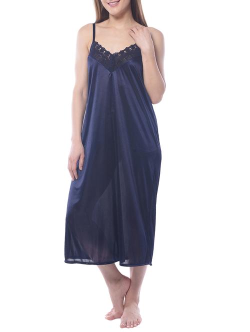 navy blue satin sleepshirts & nighty - 11107750 - Very Small Image - 1