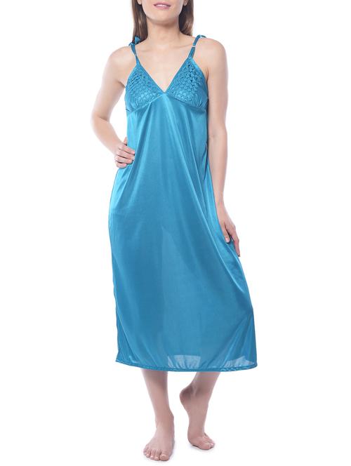 turquoise blue satin sleepshirts & nighty - 11107758 - Very Small Image - 1