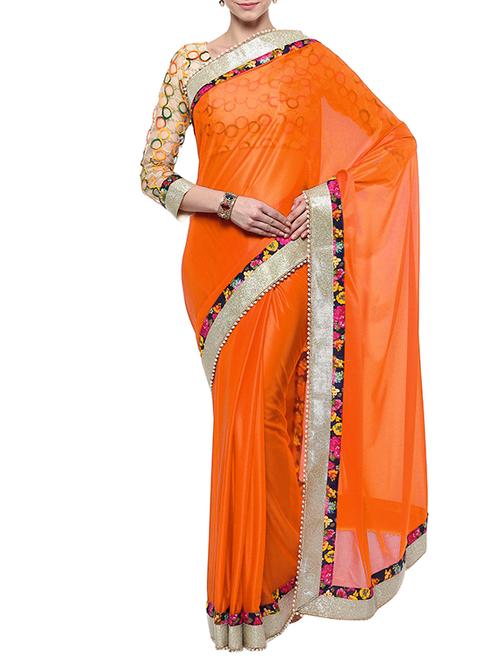 orange georgette saree - 11111360 - Very Small Image - 1