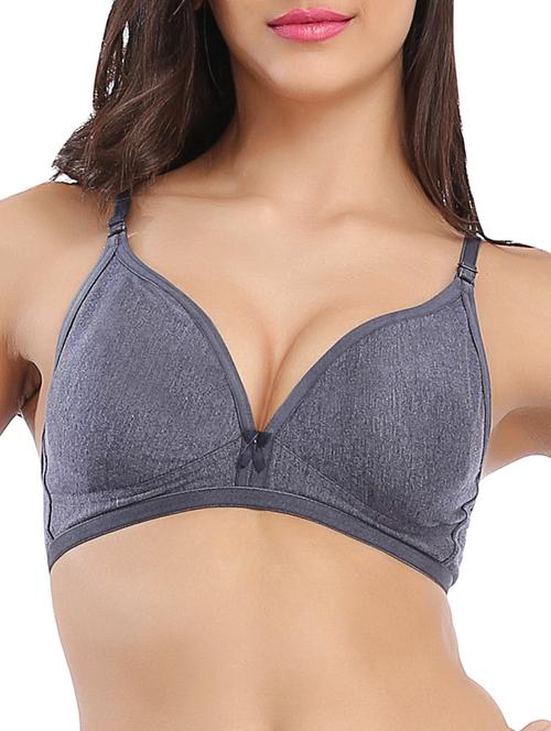 solid grey cotton regular bra - 11112595 - Very Small Image - 1