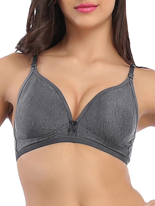 solid grey cotton regular bra - 11112596 - Very Small Image - 1