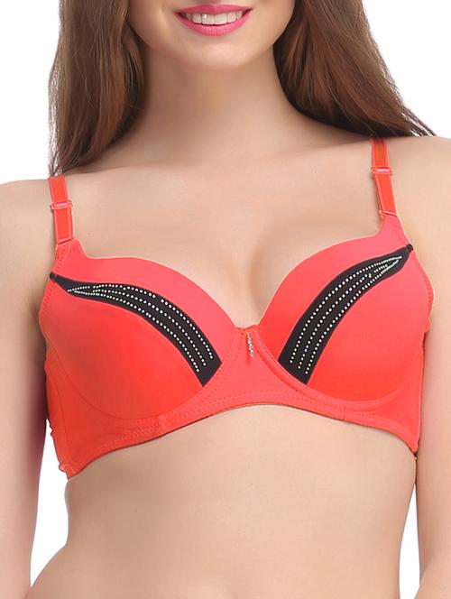 coral and black embellished polyester push up bra - 11112625 - Very Small Image - 1
