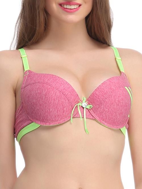pink embellished cotton push up bra - 11112629 - Very Small Image - 1