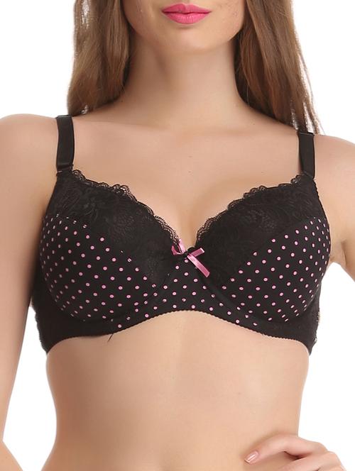 black and pink polka dots lace regular bra - 11112639 - Very Small Image - 1