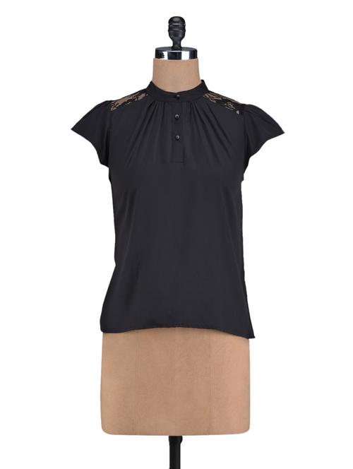 solid black lace shoulder top - 1111674 - Very Small Image - 1