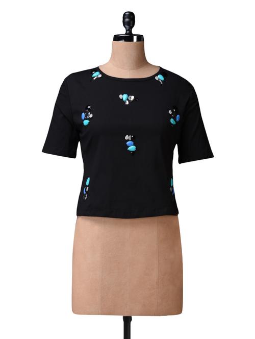 black embellished cotton lycra top - 1111900 - Very Small Image - 1
