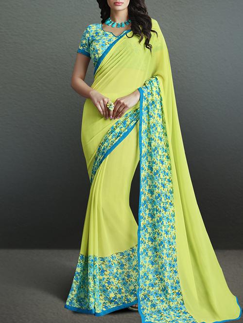yellow georgette saree - 11119025 - Very Small Image - 1