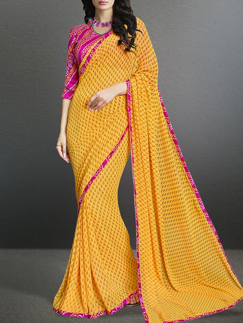 yellow georgette saree - 11119033 - Very Small Image - 1