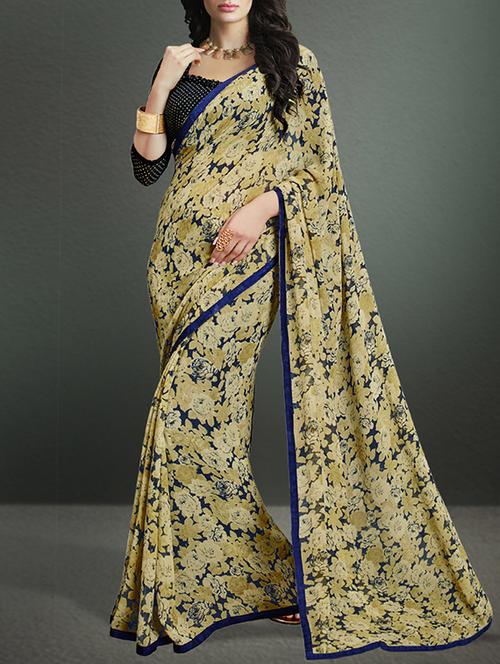 yellow georgette printed saree - 11119039 - Very Small Image - 1