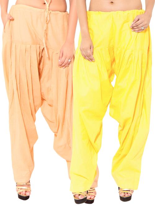 yellow cotton patiyala salwars - 11120053 - Very Small Image - 1