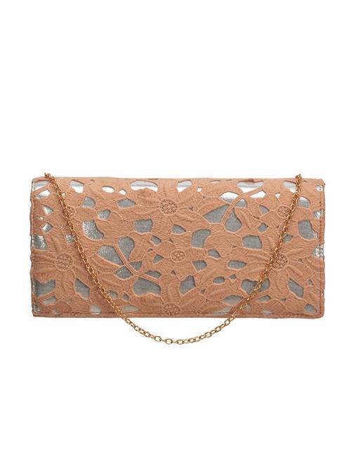 peach, silver leatherette clutch - 11122837 - Very Small Image - 1