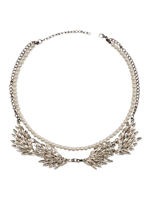 cream, silver metal long necklace - 11124219 - Very Small Image - 1
