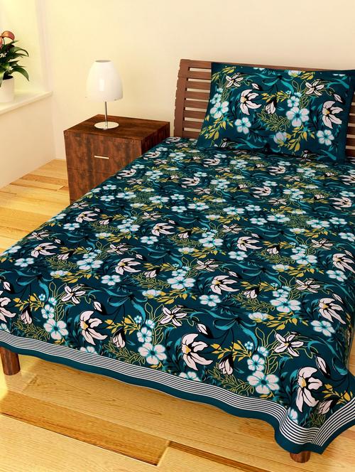 jaipuri pure cotton floral single bedsheet with one pillow cover - 11124532 - Very Small Image - 1