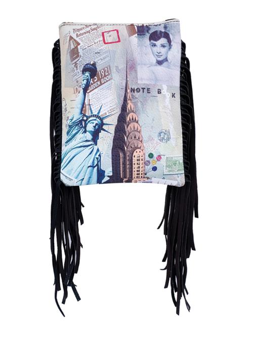 black leatherette printed fringed sling bag - 11127125 - Very Small Image - 1