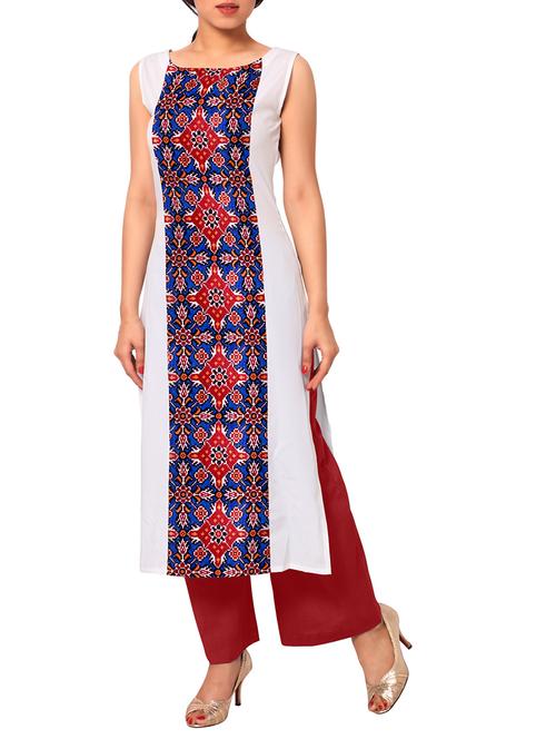 white crepe printed long kurta - 11127204 - Very Small Image - 1