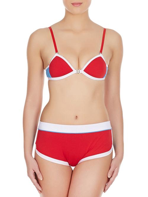 red cotton bras and panty set - 11128056 - Very Small Image - 1