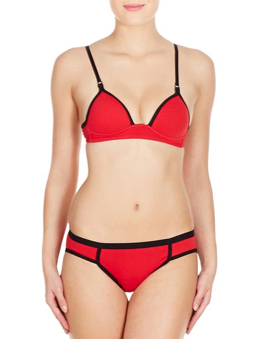 red cotton bras and panty set - 11128100 - Very Small Image - 1