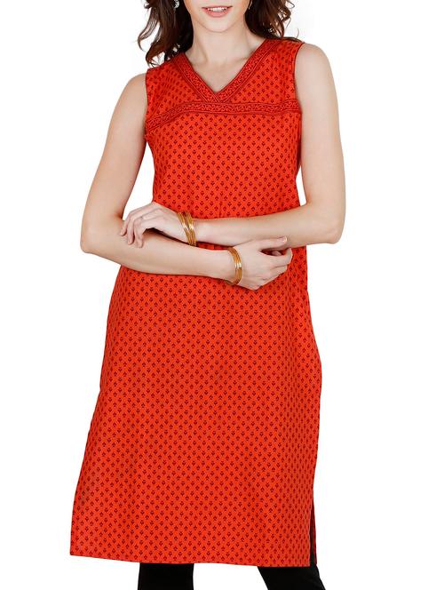 orange cotton a-line kurta - 11130859 - Very Small Image - 1