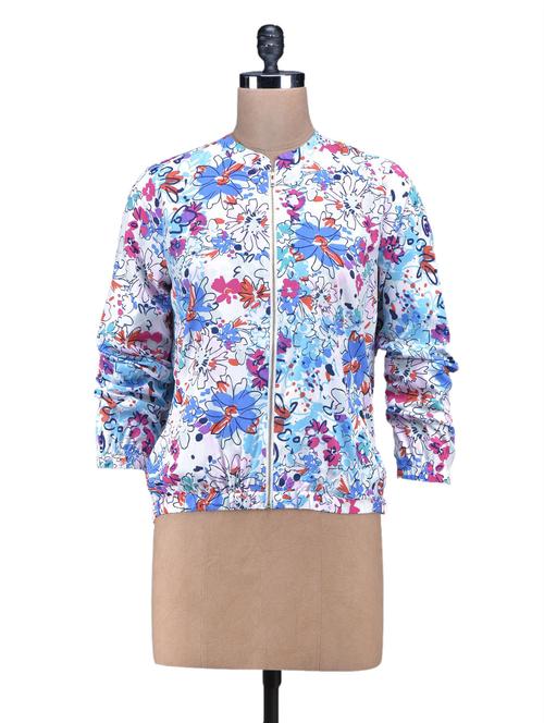 floral front zipper polyester bomber jacket - 1113206 - Very Small Image - 1