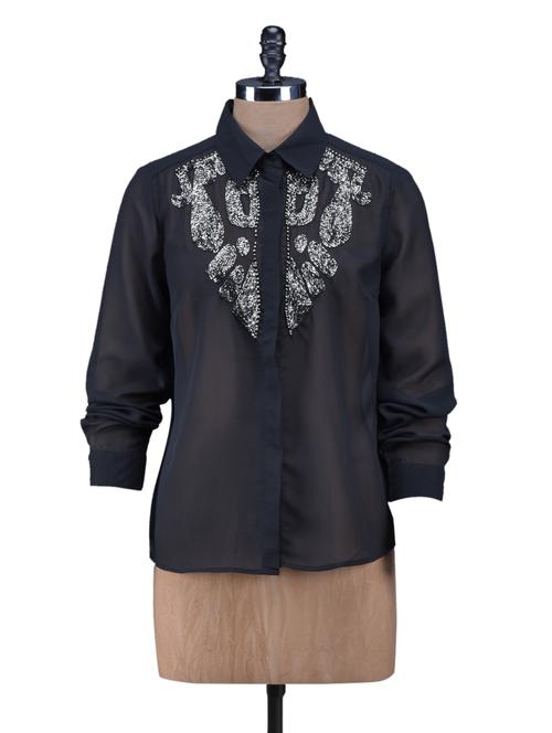 black concealed placket embellished top - 1113227 - Very Small Image - 1