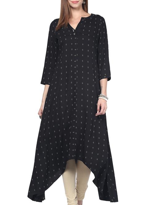 black rayon asymmetric kurta - 11132786 - Very Small Image - 1