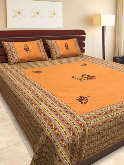 orange cotton bed sheet set - 11132910 - Very Small Image - 1