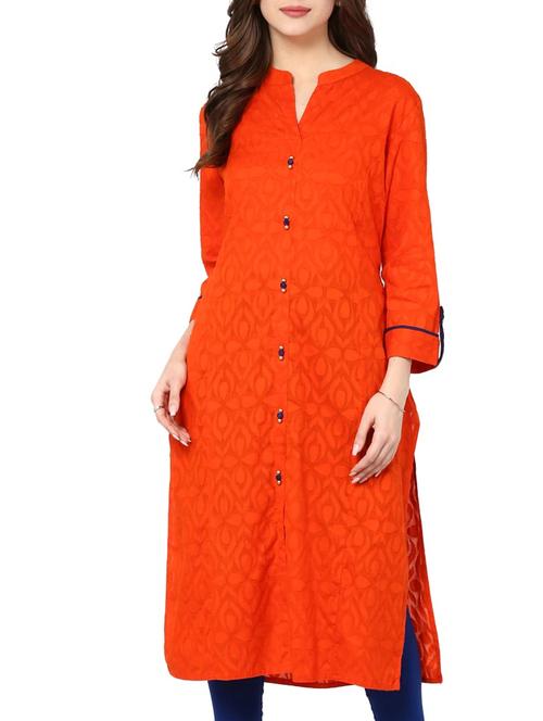 solid orange cotton kurta - 11137600 - Very Small Image - 1