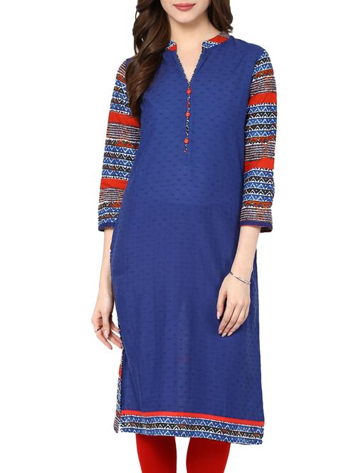 blue and red cotton printed kurta - 11137603 - Very Small Image - 1