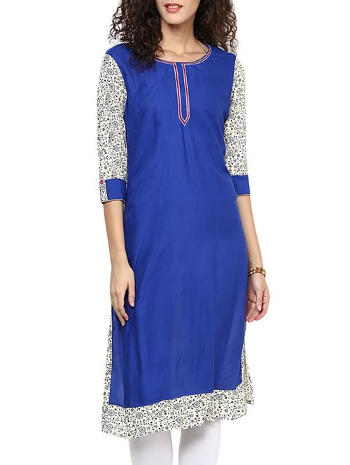 blue and white printed rayon kurta - 11137623 - Very Small Image - 1