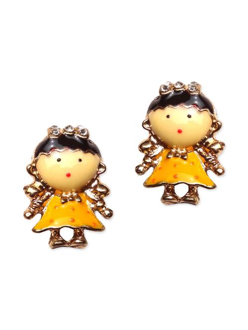 yellow metal studs earrings - 11142218 - Very Small Image - 1