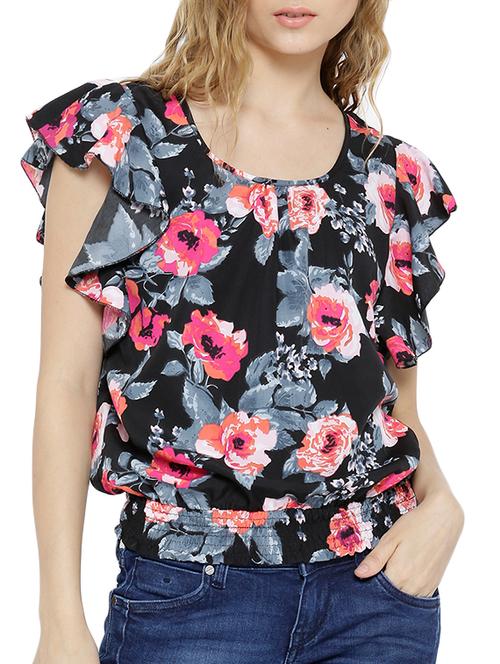 women's ruffle round neck top - 11142828 - Very Small Image - 1