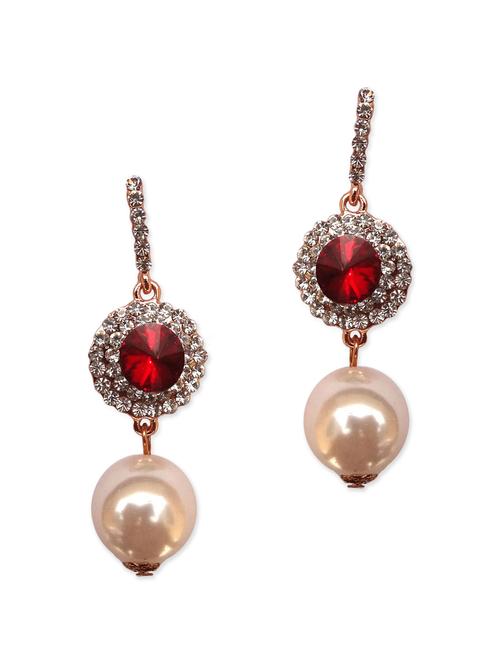 red metal pearl earrings - 11143307 - Very Small Image - 1