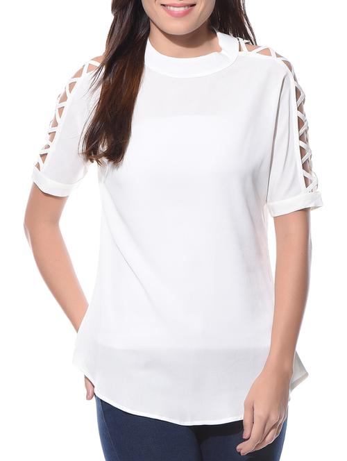 solid white cutout sleeves top - 11143404 - Very Small Image - 1
