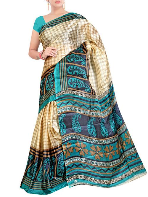 women's printed cream colored saree - 11144320 - Very Small Image - 1