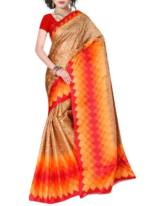 brown cotton printed saree with blouse - 11144323 - Very Small Image - 1
