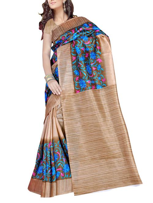 blue cotton printed saree with blouse - 11144324 - Very Small Image - 1