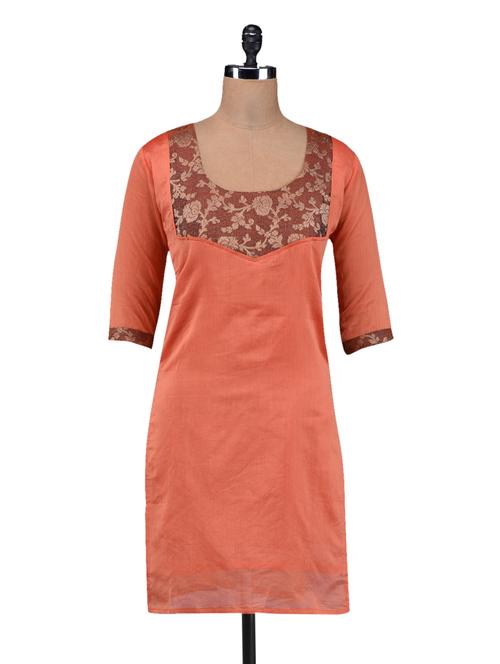 orange cotton blend straight kurta - 1114466 - Very Small Image - 1