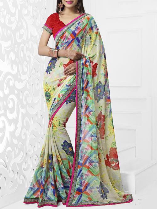 multi colored georgette printed saree - 11144944 - Very Small Image - 1