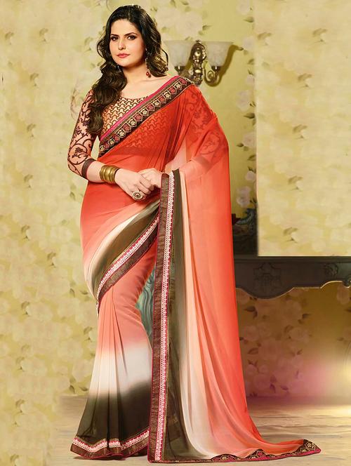 orange georgette embroidered saree - 11145028 - Very Small Image - 1