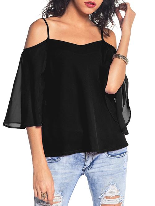 cold shoulder sheer back top - 11145237 - Very Small Image - 1