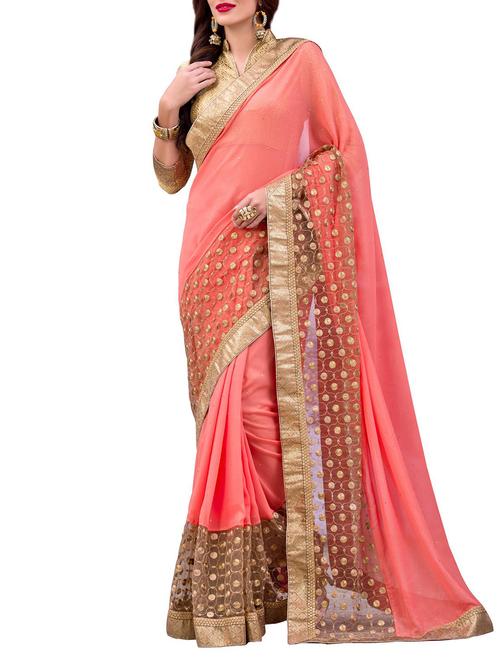 pink georgette saree - 11145444 - Very Small Image - 1