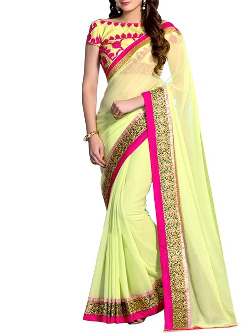 yellow georgette saree - 11145447 - Very Small Image - 1
