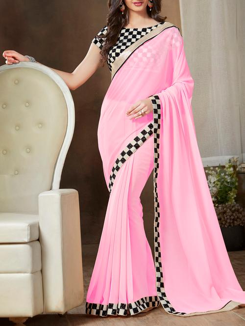 pink georgette saree - 11145480 - Very Small Image - 1