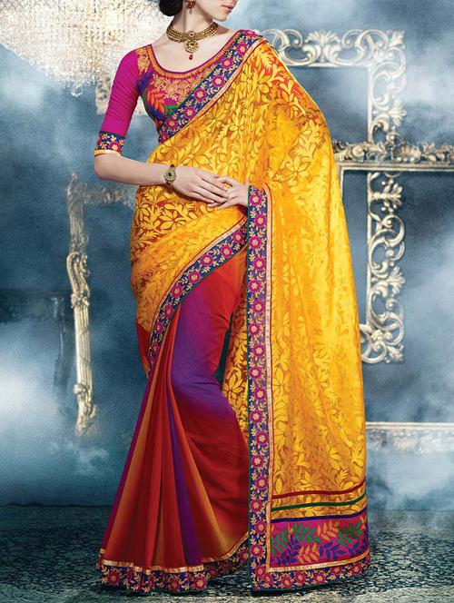 yellow net embroidered saree - 11145608 - Very Small Image - 1