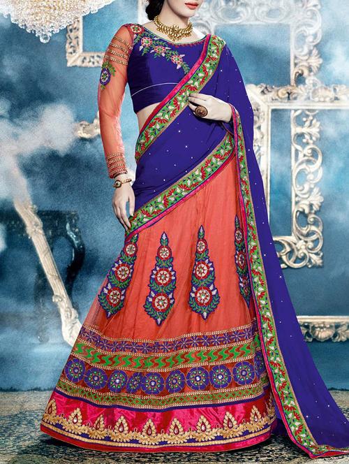 orange georgette embroidered lehenga saree - 11145615 - Very Small Image - 1
