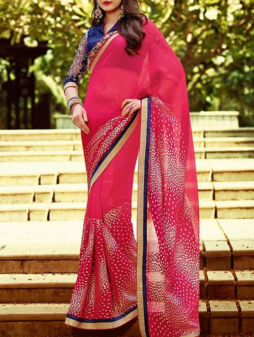 pink georgette printed saree - 11145626 - Very Small Image - 1
